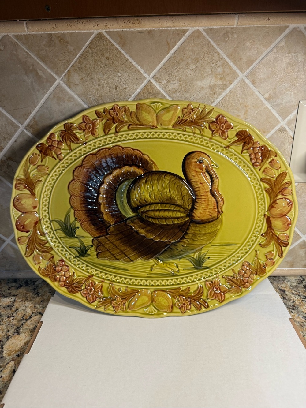 Vintage Japan Ceramic Turkey Platter 19”Thanksgiving Harvest Oval Beautiful EUC